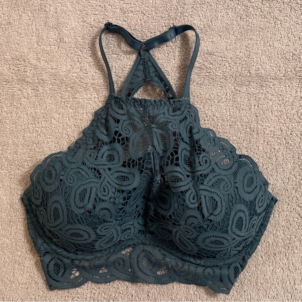 VS Pink Blue Lace Padded Fancy Back Bralette - M/34D/D75